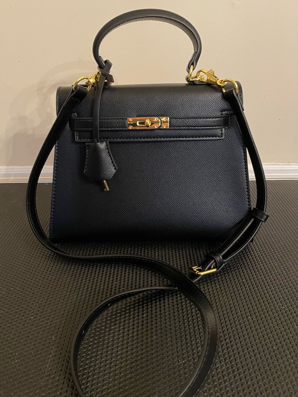 Classic Vegan Leather Black Kelly Inspired Top-Handle Satchel - Black